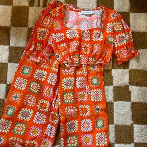 RACHEL ANTONOFF Printed Ruffle Embellishment Pant Set